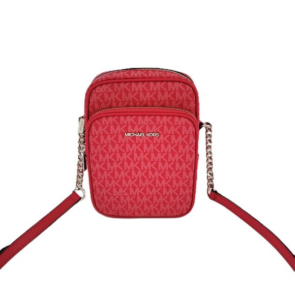 Michael Kors Jet Set Travel Medium NS Chain Crossbody Handbag MK Dark Raspberry - Picture 1 of 7